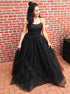 A Line Black Tulle Sequins Lace Up Prom Dress LBQ4277